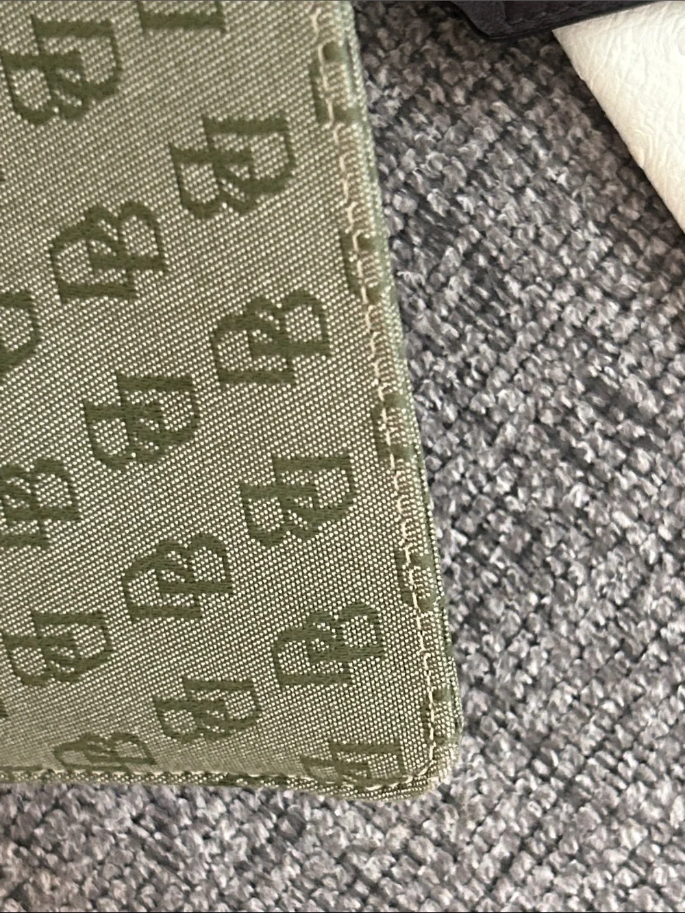 Dooney & Bourke Olive Green Monogram Wristlet with Tan Strap
